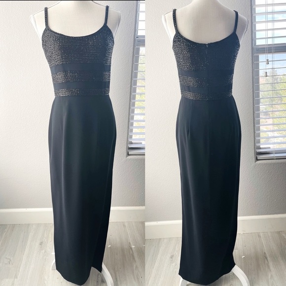 OLEG CASSINI BLACK TIE Silk & Beaded Formal Evening Gown Vintage 90’s Gown Black - Picture 15 of 15